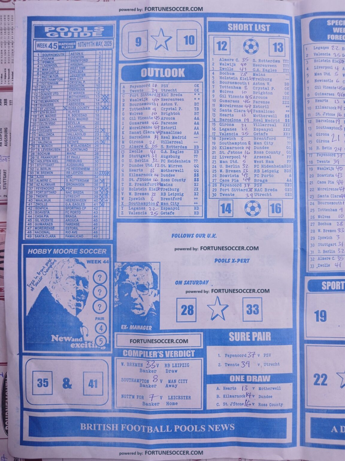 Week 45 pool paper 2025 winstar happy joe right on fixtures