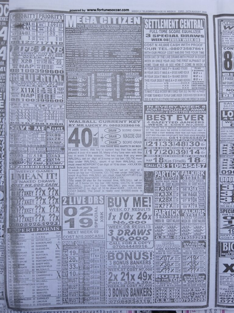 Week 8 weekly telegraph final result dream pools papers