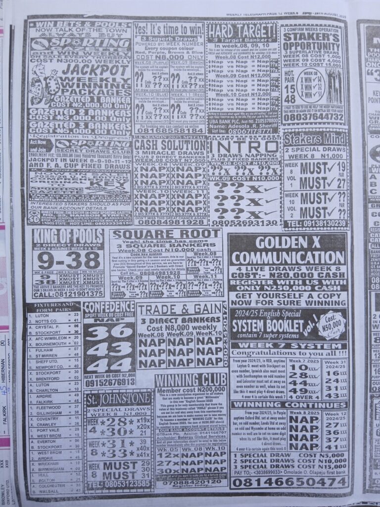 Week 8 weekly telegraph final result dream pools papers