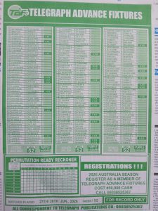 week 52 telegraph advance fixtures 2026 back page