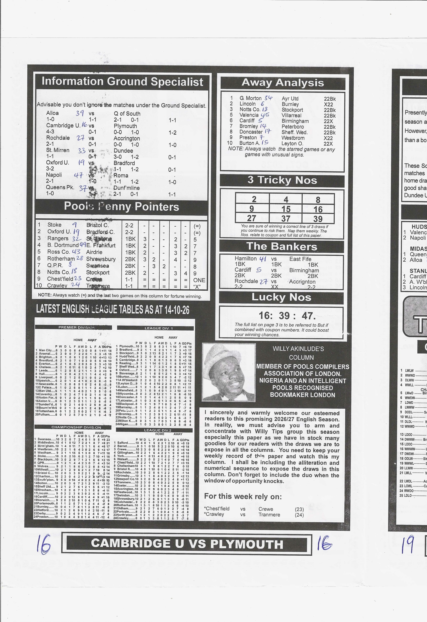 Week 17 2026 Late News Paper Soccer Standard, Sport Officer