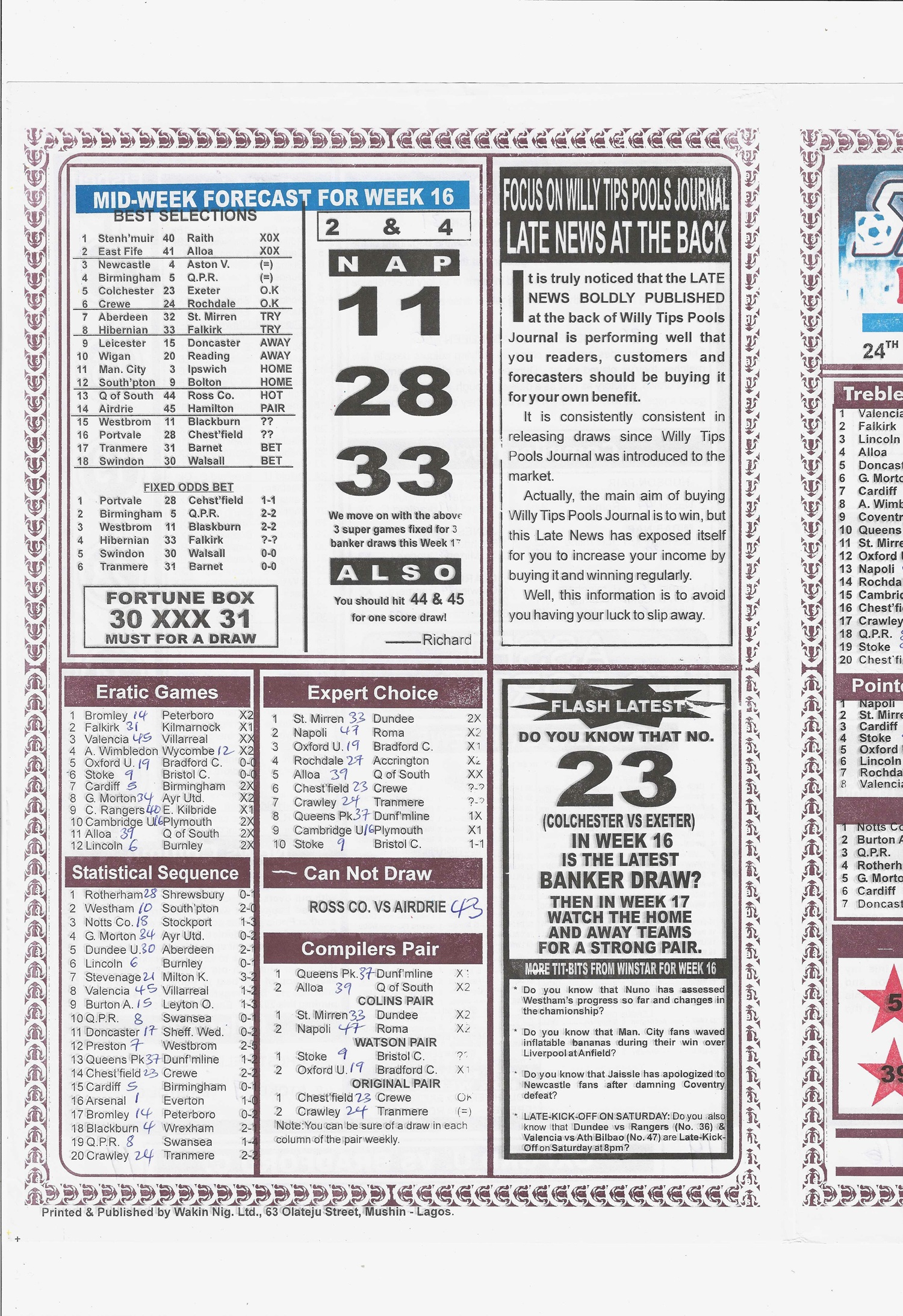 Week 17 2026 Late News Paper Soccer Standard, Sport Officer